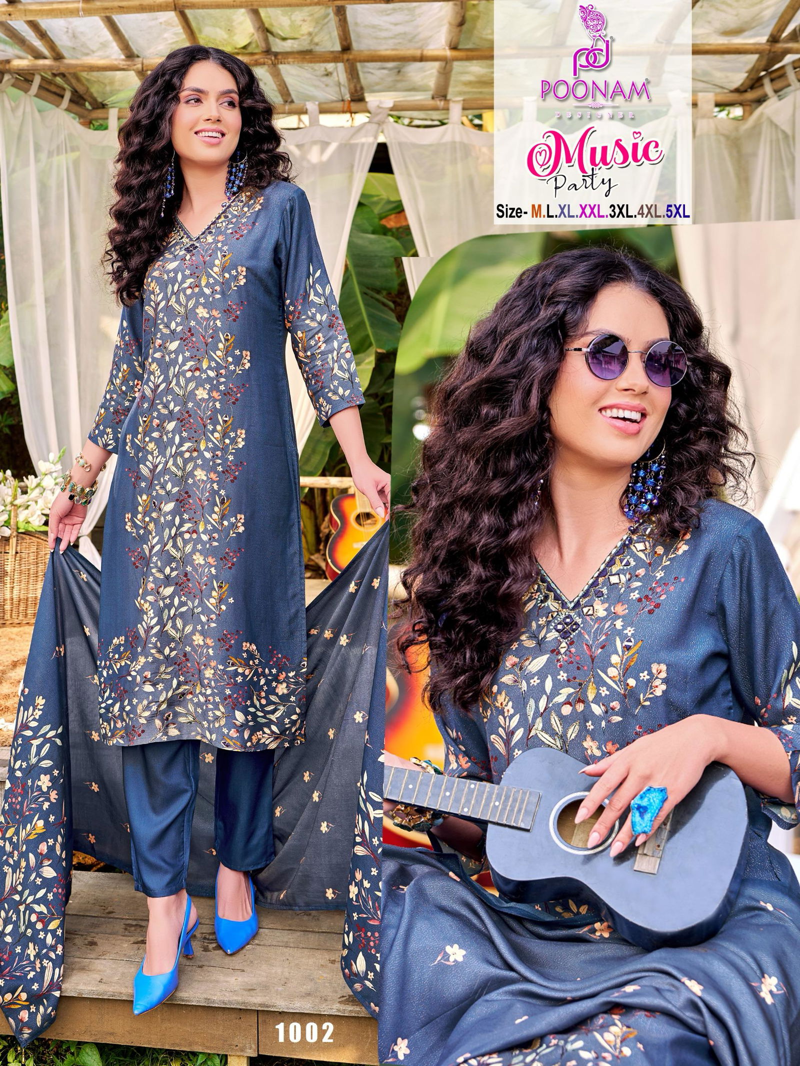 Music Party By Poonam Musline Kurti With Bottom Dupatta Surat Wholesale Market